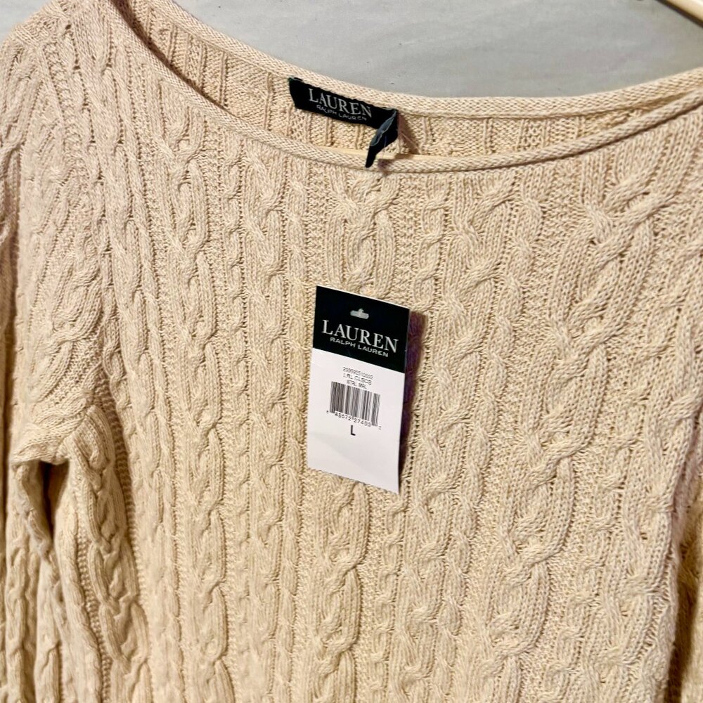 $$SOLD$$ Lauren Ralph Lauren Women's Crew Cream Sweater Size L - Picture 5 of 11